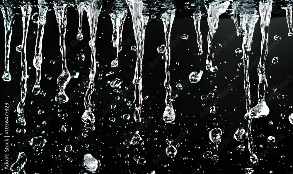 Dynamic Water Droplets Isolated on Black Background – High-Speed Captures, Ripples, Splashes, and Mist in Elegant Motion Dynamic Water Droplets Isolated on Black Background – High-Speed Captures, Ripples, Splashes, and Mist in Elegant Motion