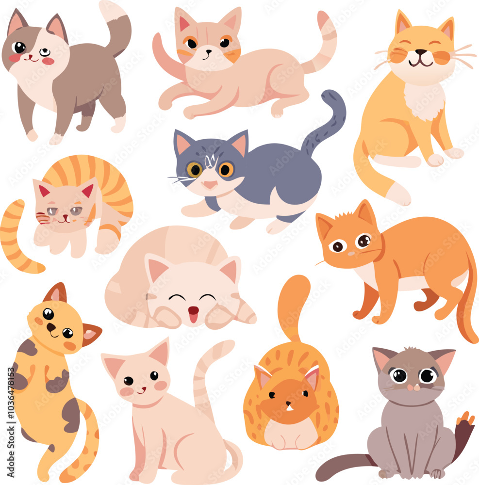 Cute Cartoon Cats In Different Poses Cute Cartoon Cats In Different Poses