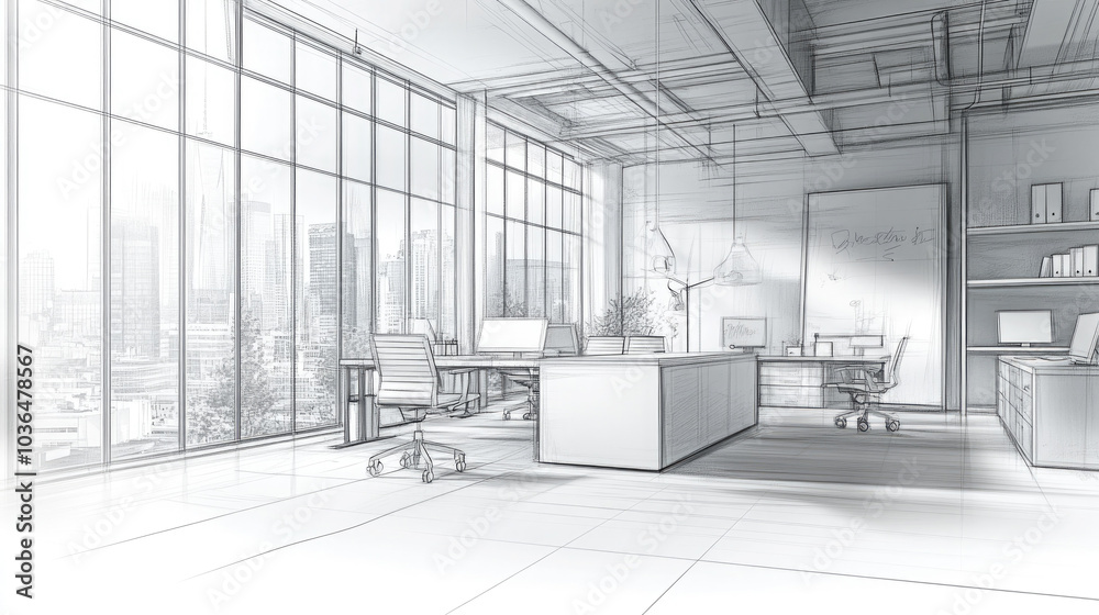 Obraz premium A modern office with line drawings.