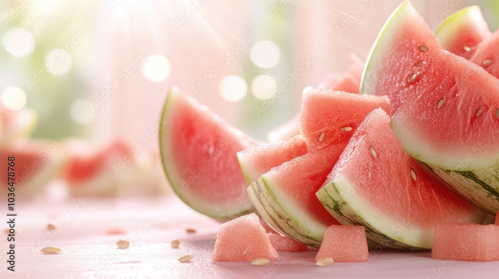 Fresh Watermelon Slices on a Soft Background Fresh Watermelon Slices on a Soft Background