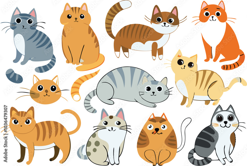 Obraz premium Cute Cartoon Cats Collection Adorable Pets