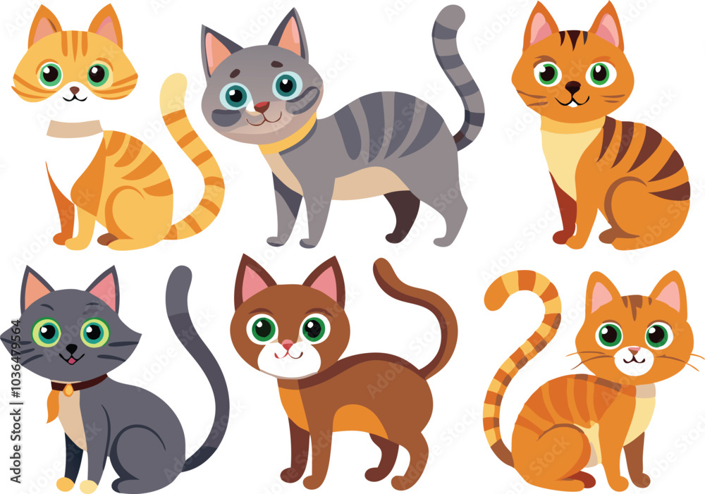 Fototapeta premium Cute Cartoon Cat Illustrations Set