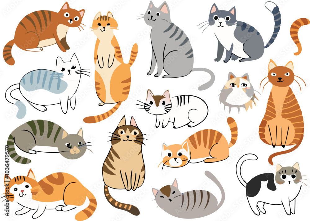 Fototapeta premium Cute Cartoon Cat Illustrations Collection