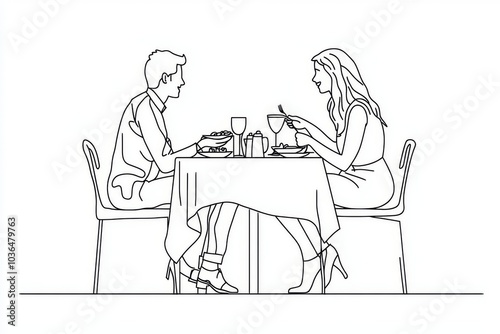 Drawing of an elegant candlelight dinner enjoyed by a couple