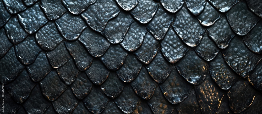 Naklejka premium Dark, textured, overlapping scales in a repeating pattern.