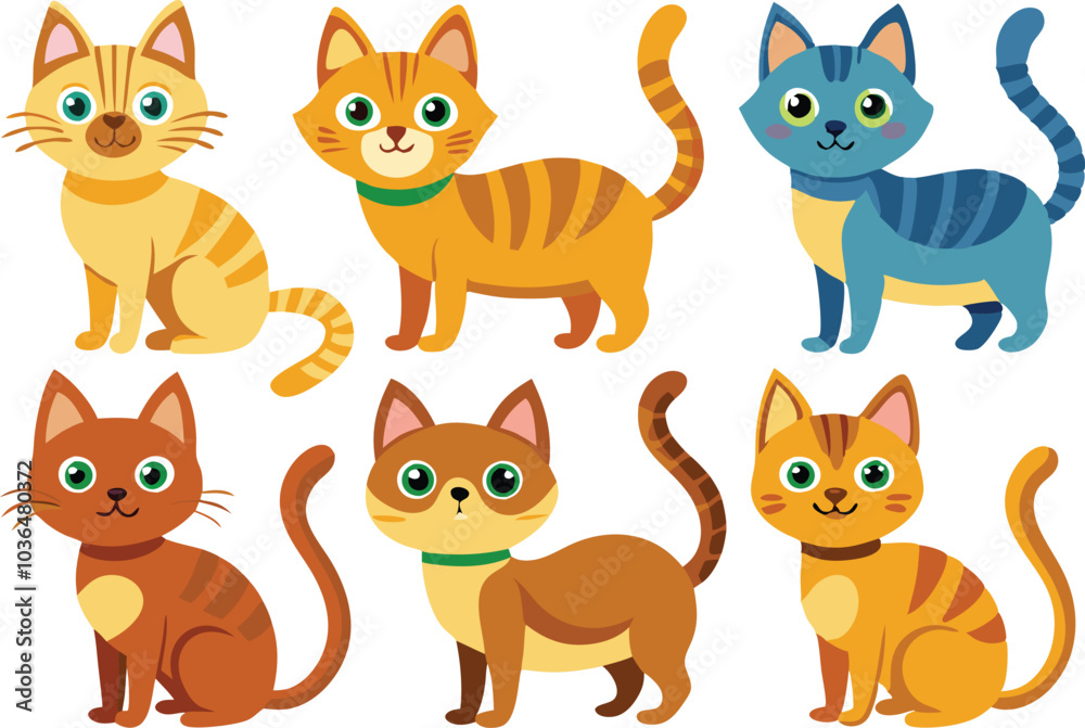 Cute Cartoon Cat Illustrations Set Design Cute Cartoon Cat Illustrations Set Design