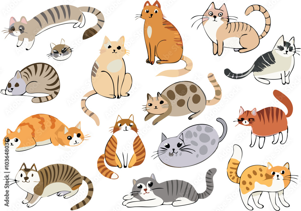 Obraz premium Cute Cartoon Cats Collection Illustration Design