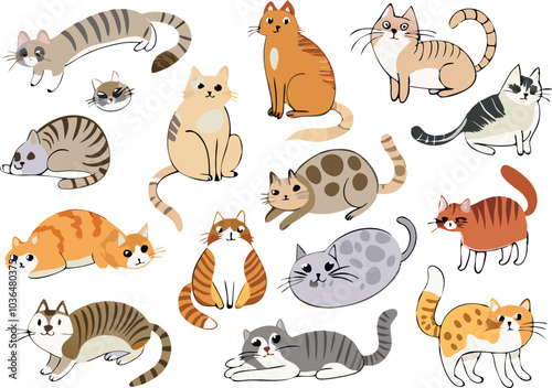Cute Cartoon Cats Collection Illustration Design