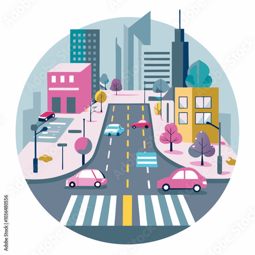 Cityscape  with road and car illustration 