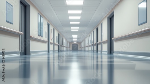 Empty operating room with clean white walls, various medical machines