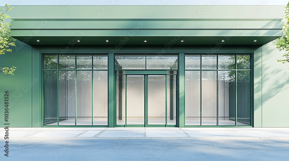 Green Storefront with Glass Doors Green Storefront with Glass Doors