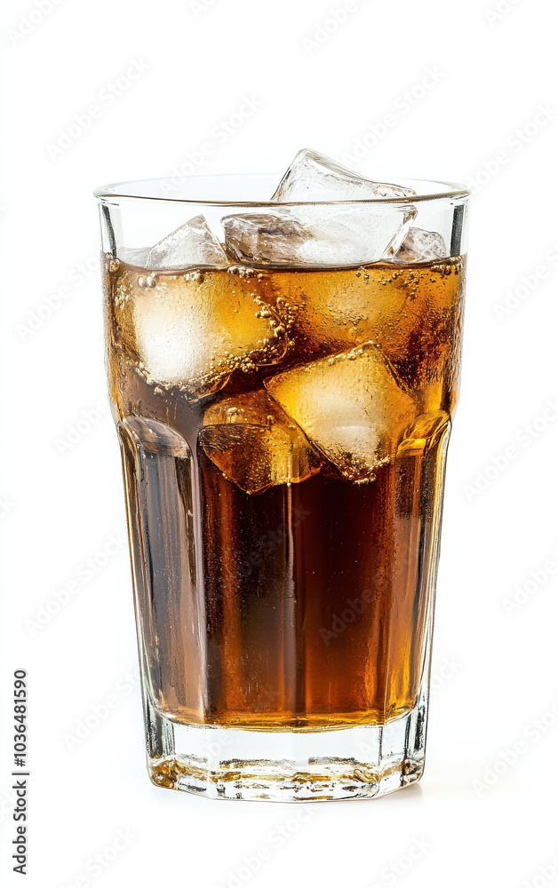 Refreshing ice tea in transparent glass filled with ice cubes Refreshing ice tea in transparent glass filled with ice cubes