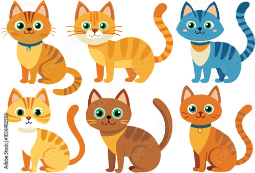 Cute Cartoon Cats Collection  With Different Colors