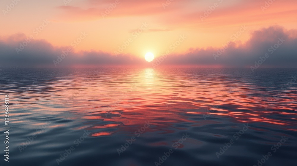 A serene sunset view over calm waters with vibrant colors reflecting on the surface at dusk A serene sunset view over calm waters with vibrant colors reflecting on the surface at dusk