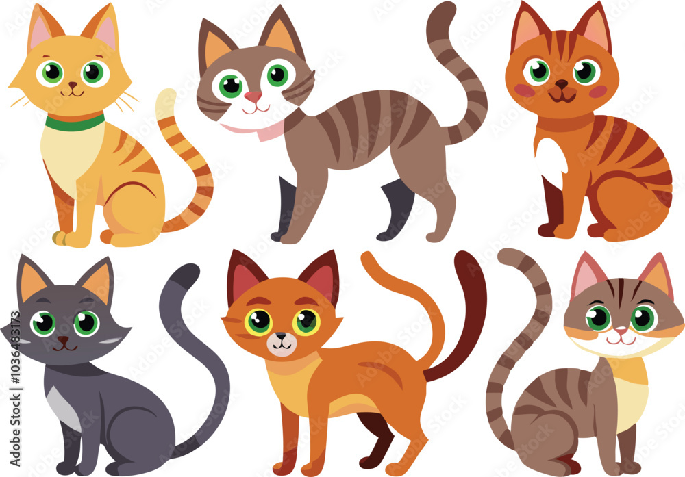 Obraz premium Six Adorable Cartoon Cats With Different Colors
