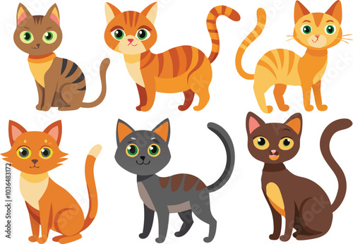 Cute Cartoon Cats Set Illustration Graphic Design