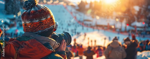 Spectators viewing aerial skiing, sports, acrobatics photo