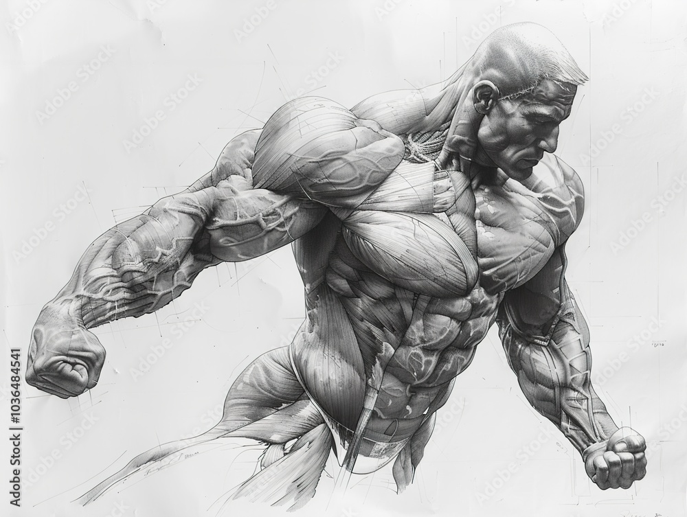 Detailed Anatomical Study of a Muscular Male Figure