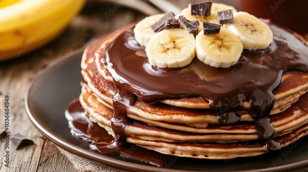 Delicious Chocolate Pancakes with Banana Topping Delicious Chocolate Pancakes with Banana Topping