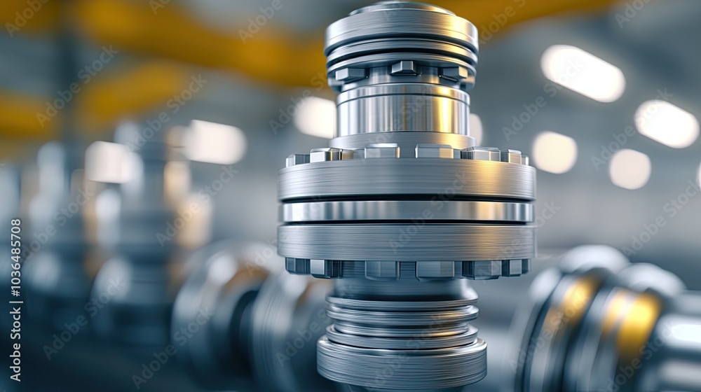 Close-Up of Industrial Valve in Fuel Refinery Setting, 3D illustration Close-Up of Industrial Valve in Fuel Refinery Setting, 3D illustration