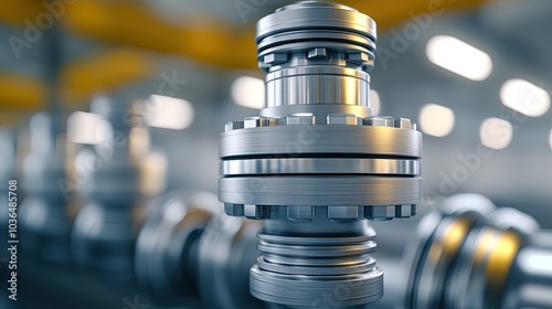 Close-Up of Industrial Valve in Fuel Refinery Setting, 3D illustration