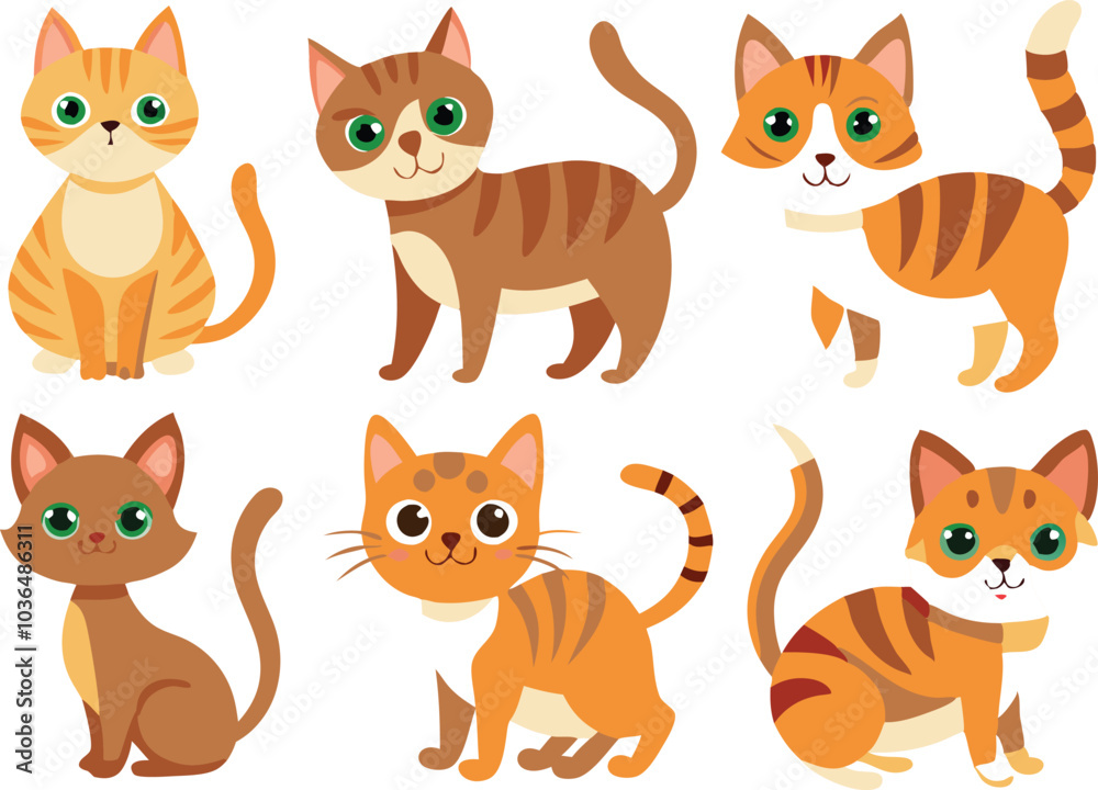 Fototapeta premium Cute Cartoon Cats With Orange And Brown Fur