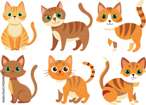 Cute Cartoon Cats With Orange And Brown Fur
