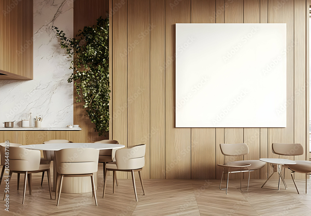 Large Blank Canvas on Wall in Modern Interior Space Large Blank Canvas on Wall in Modern Interior Space