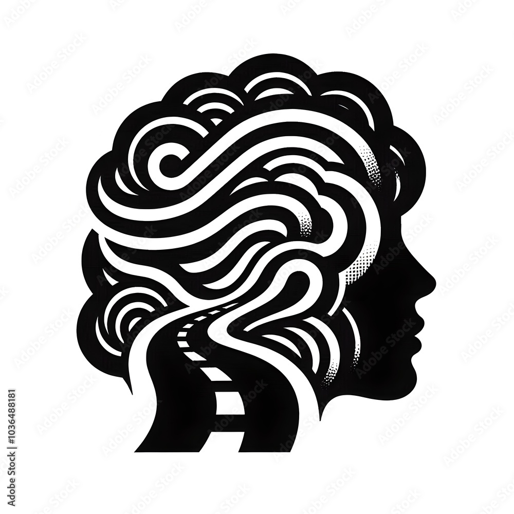 Abstract Female Silhouette with Swirling Hair and Road