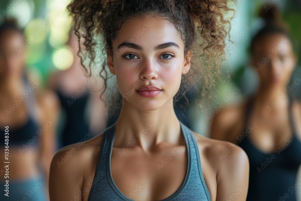 Female fitness instructor standing in a yoga class, Generative AI