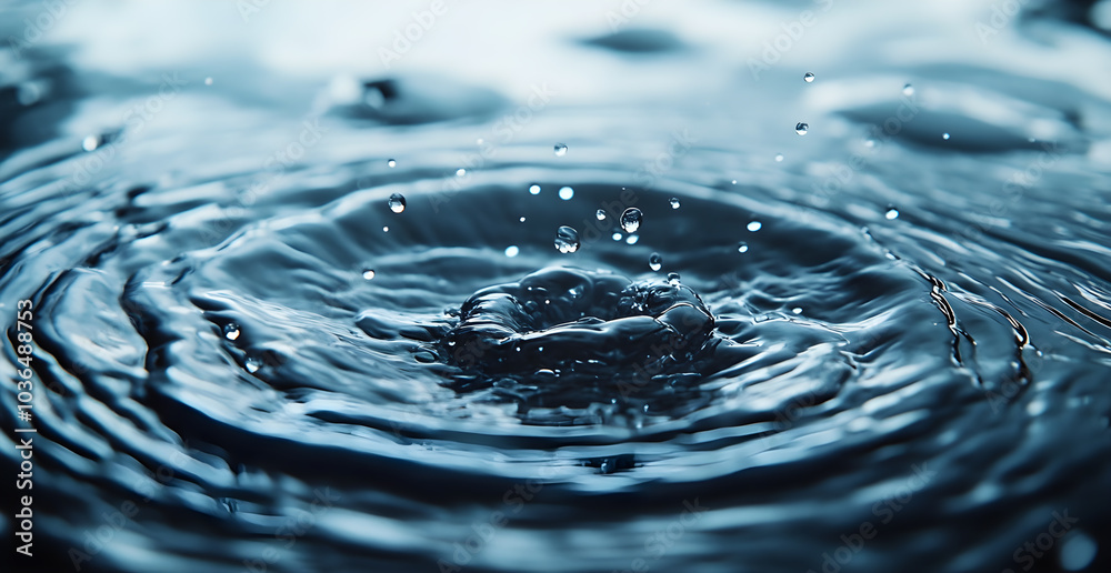 A drop of water falls into a body of water, creating a ripple effect A drop of water falls into a body of water, creating a ripple effect