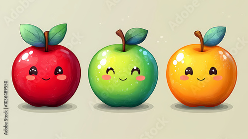 Cartoon illustration of apple fruit on white background. Vector illustration of summer fruits for a healthy and natural life.