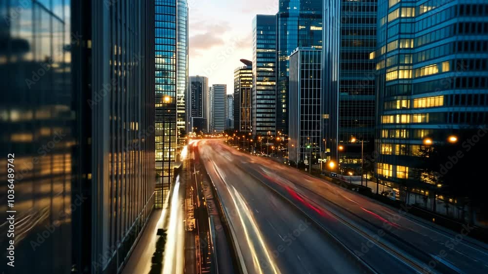 timelapse speed light trail city street ,aerial view modern urban metropolis buildings cityscape timelapse speed light trail city street ,aerial view modern urban metropolis buildings cityscape
