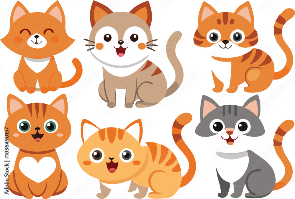 Fototapeta premium Cute Cartoon Cats Adorable Pet Animals Illustration