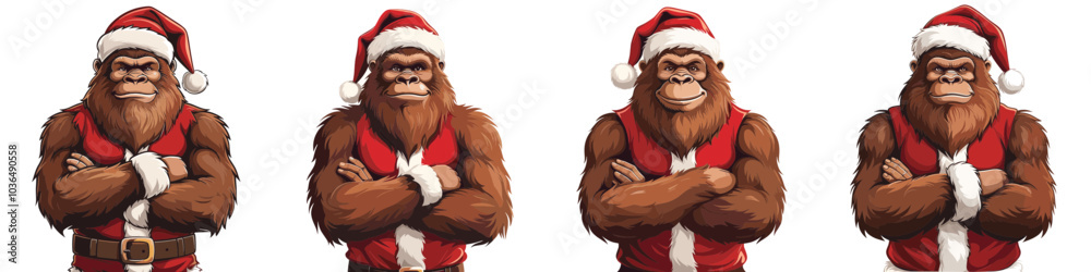 A group of four cartoon characters dressed as Santa Claus, showcasing muscular physiques, wearing red hats and outfits, with confident and strong poses. A group of four cartoon characters dressed as Santa Claus, showcasing muscular physiques, wearing red hats and outfits, with confident and strong poses.