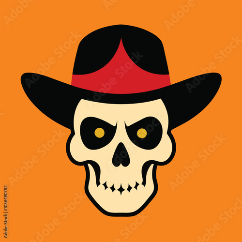 Skull in cowboy hat vector illustration