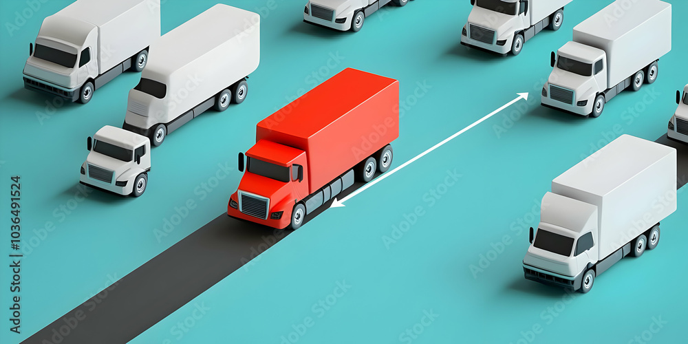 3D Illustration of Trucks on the Road 3D Illustration of Trucks on the Road
