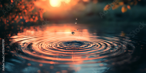 Sunset Reflections on Water with a Single Ripplle photo