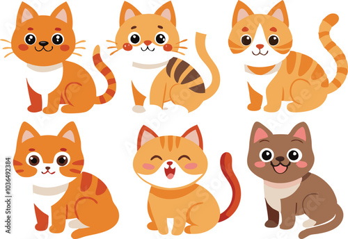 Six Adorable Cartoon Cats With Different Colors
