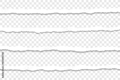 Realistic horizontal torn paper strips on transparent background	