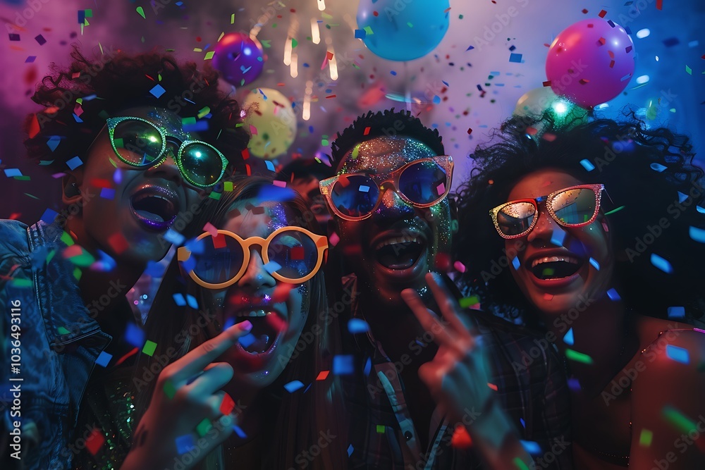 Fototapeta premium Vibrant Celebration with Stylish Young Adults