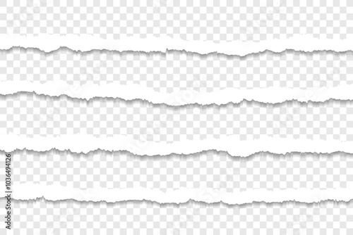 Realistic torn paper strips with transparent background