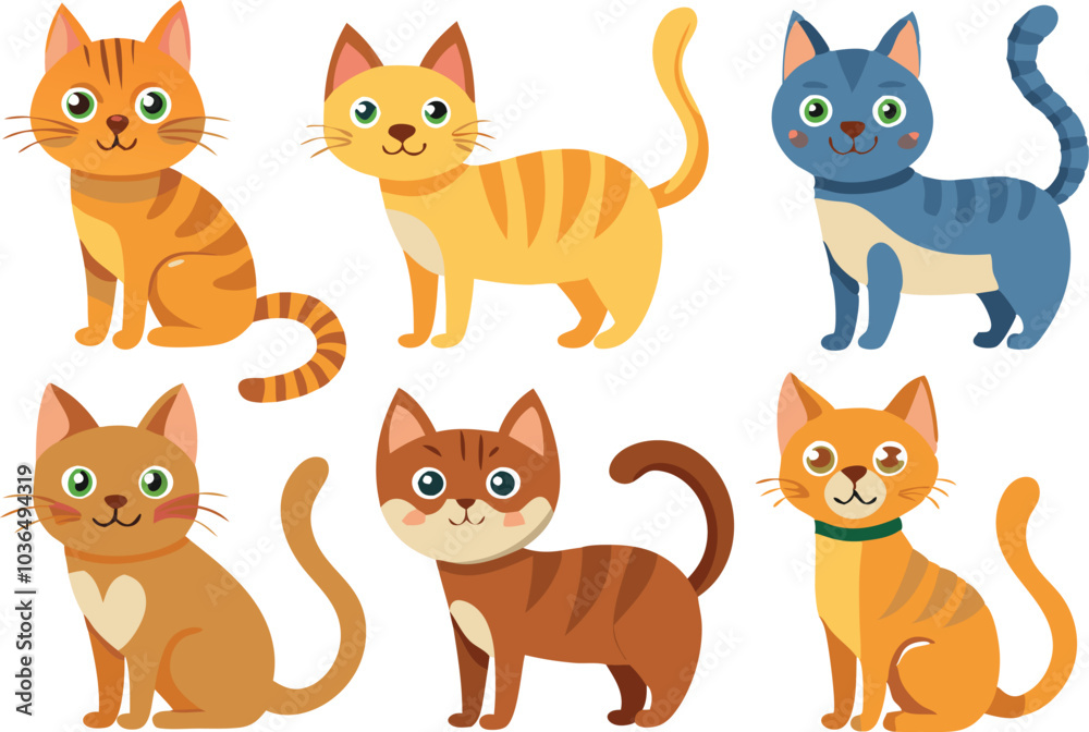 Fototapeta premium Six Adorable Cartoon Cats with Different Colors