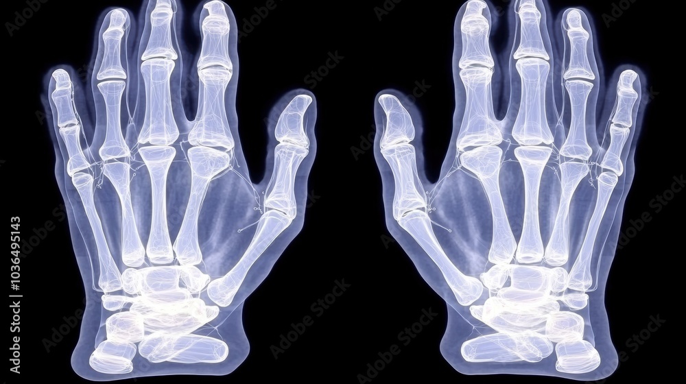 Transparent X Ray Image of Human Hand Revealing Intricate Skeletal Structure Transparent X Ray Image of Human Hand Revealing Intricate Skeletal Structure