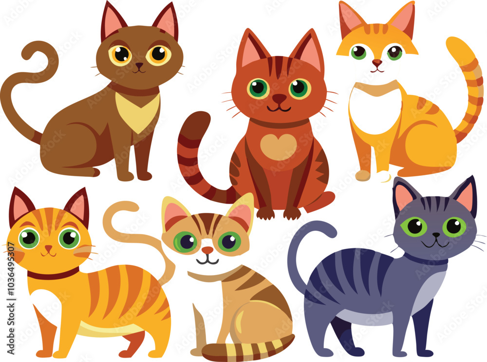 Cute Cartoon Cats Collection With Different Colors