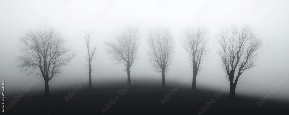 Artistic black and white landscape of a foggy forest, Nature, Mystery Artistic black and white landscape of a foggy forest, Nature, Mystery