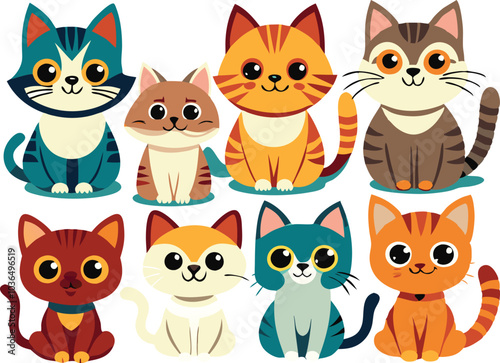 Six Adorable Cartoon Cats With Striped Fur