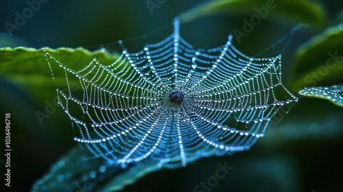 Close-up of a dew-covered spider web, Nature macro, Intricacy