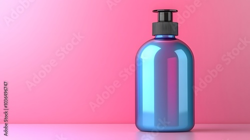 Blank shampoo bottle on a pastel-colored surface with soft lighting