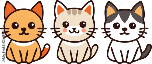 Three Adorable Cartoon Cats Sitting Together